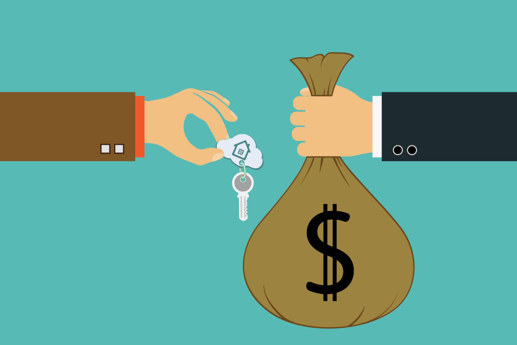 Keys to a house being exchanged for a bag of money